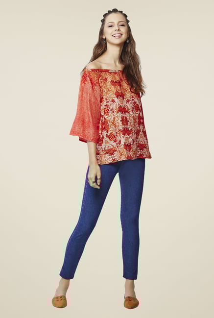 Global Desi Orange Marah Floral Print Top Global Desi Orange Marah Floral Print Top