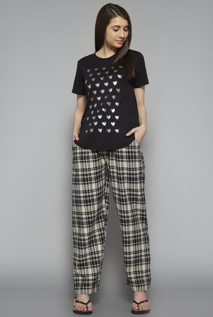 Intima by Westside Black Checks Pyjama Set Intima by Westside Black Checks Pyjama Set