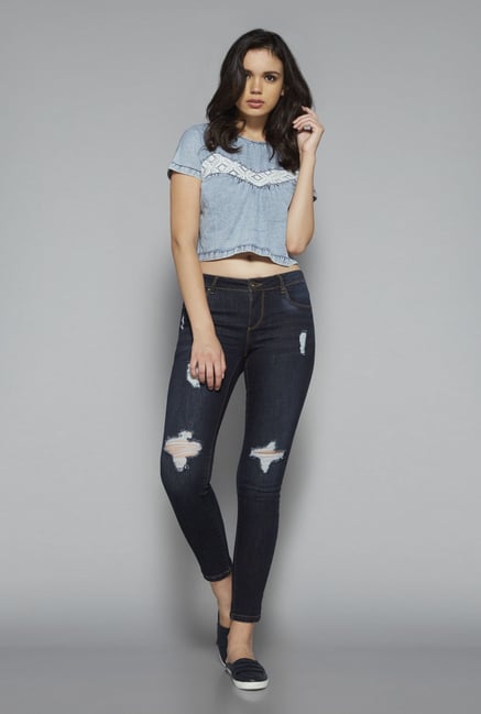 Nuon by Westside Blue Textured Lindsey Top Nuon by Westside Blue Textured Lindsey Top