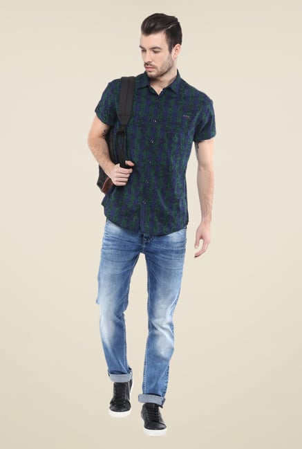 Mufti Green Printed Shirt Mufti Green Printed Shirt