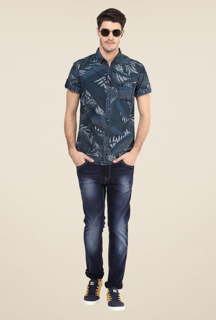 Mufti Teal Tropical Print Shirt Mufti Teal Tropical Print Shirt