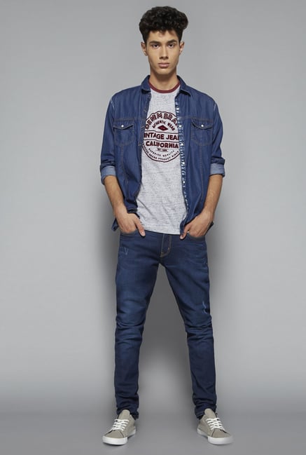 Nuon by Westside Blue Slim Fit Solid Shirt Nuon by Westside Blue Slim Fit Solid Shirt