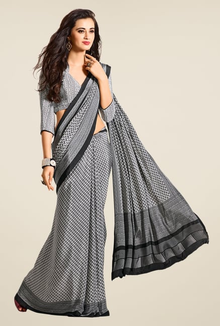 Salwar Studio Black & White Argyle Print Saree Salwar Studio Black & White Argyle Print Saree