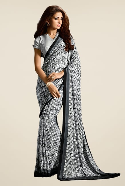Salwar Studio Black & White Self Print Saree Salwar Studio Black & White Self Print Saree