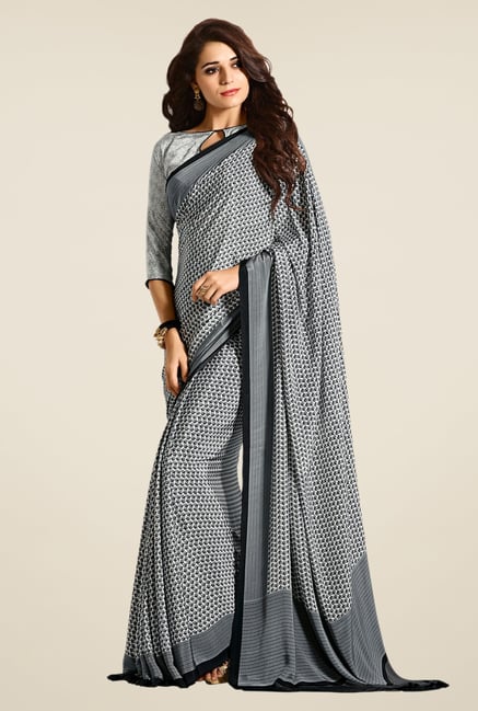 Salwar Studio Black & White Self Print Saree Salwar Studio Black & White Self Print Saree