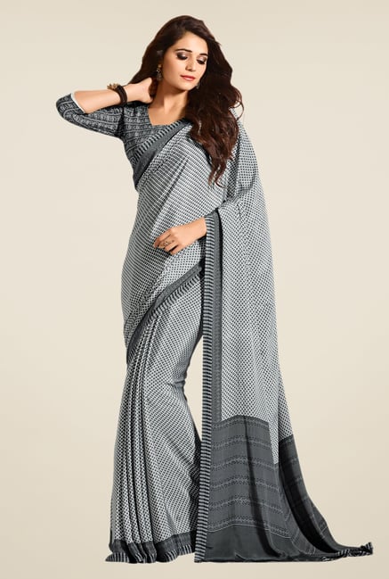 Salwar Studio Black & White Argyle Print Saree Salwar Studio Black & White Argyle Print Saree