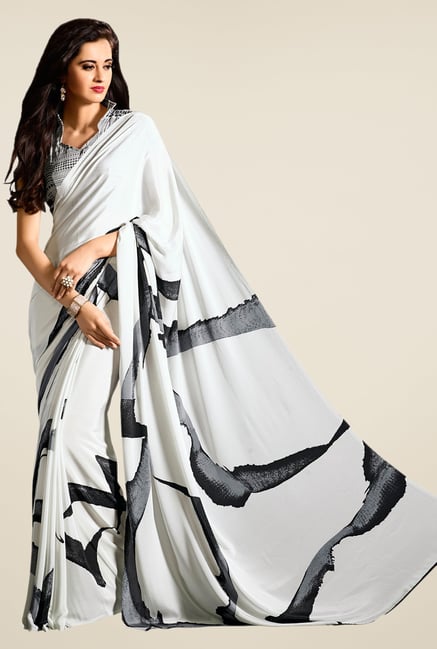 Salwar Studio White & Black Printed Saree Salwar Studio White & Black Printed Saree