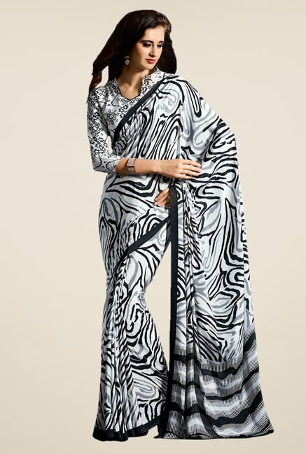 Salwar Studio White & Black Printed Saree Salwar Studio White & Black Printed Saree