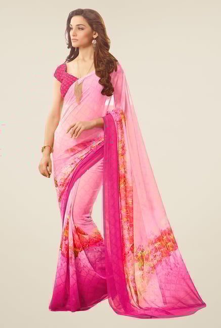 Salwar Studio Pink Floral Print Saree Salwar Studio Pink Floral Print Saree