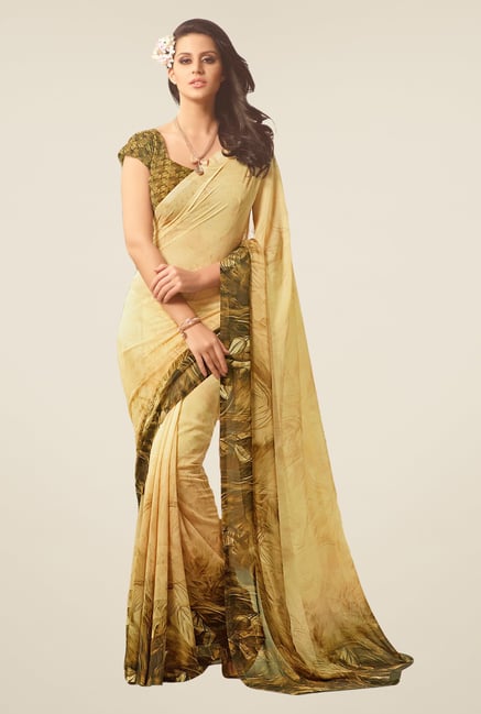 Salwar Studio Mehendi Green & Bronze Printed Saree Salwar Studio Mehendi Green & Bronze Printed Saree