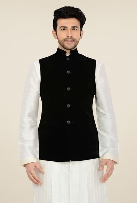 Manyavar Black Solid Nehru Jacket Manyavar Black Solid Nehru Jacket