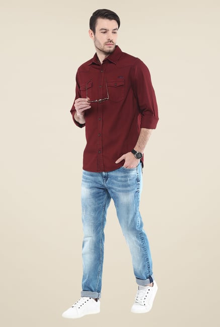 Mufti Maroon Solid Shirt Mufti Maroon Solid Shirt