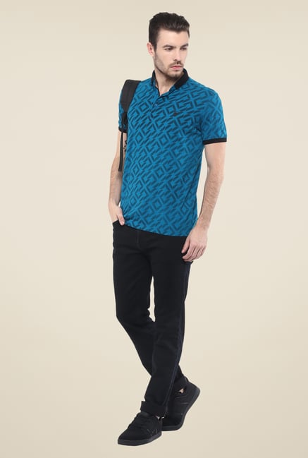Mufti Blue Printed Polo T Shirt Mufti Blue Printed Polo T Shirt