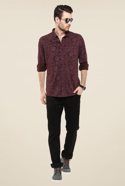 Mufti Maroon Floral Print Shirt Mufti Maroon Floral Print Shirt