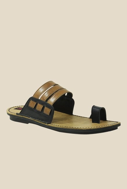 Get Glamr Doman Black & Brown Toe Ring Sandals Get Glamr Doman Black & Brown Toe Ring Sandals