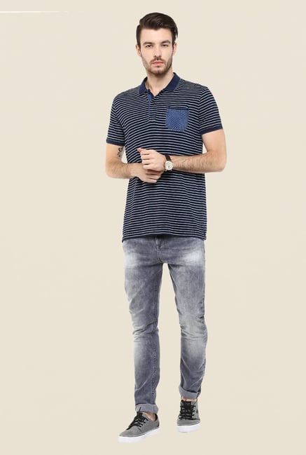Mufti Indigo Striped Polo T Shirt Mufti Indigo Striped Polo T Shirt
