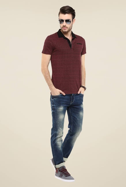 Mufti Maroon Printed Polo T Shirt Mufti Maroon Printed Polo T Shirt