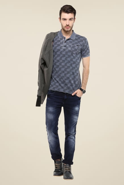 Mufti Grey Printed Polo T Shirt Mufti Grey Printed Polo T Shirt