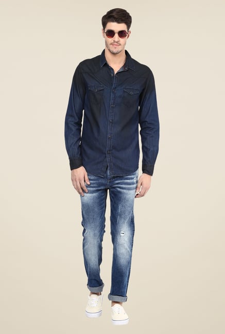 Mufti Dark Blue Distressed Jeans Mufti Dark Blue Distressed Jeans
