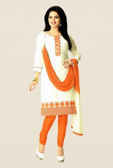 Salwar Studio Off White & Orange Embroidered Dress Material Salwar Studio Off White & Orange Embroidered Dress Material