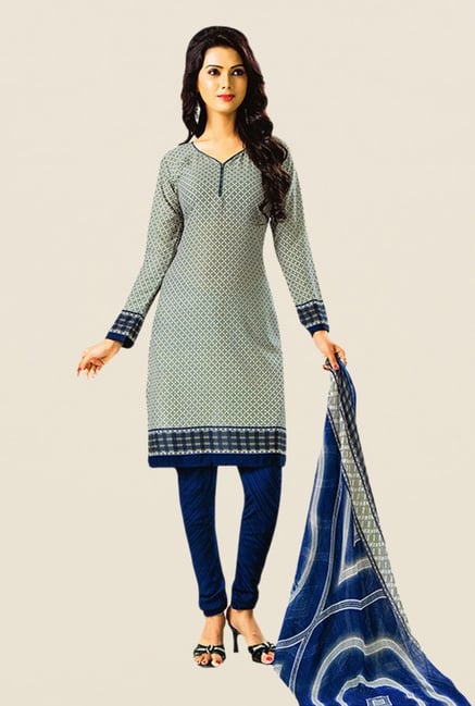 Salwar Studio Grey & Blue Printed Dress Material Salwar Studio Grey & Blue Printed Dress Material