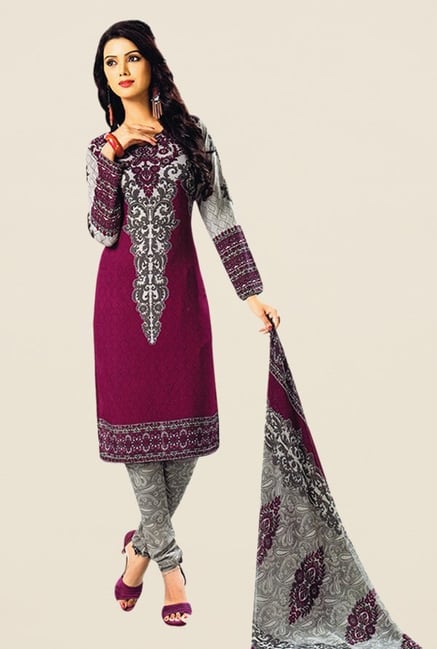 Salwar Studio Wine & Grey Printed Dress Material Salwar Studio Wine & Grey Printed Dress Material
