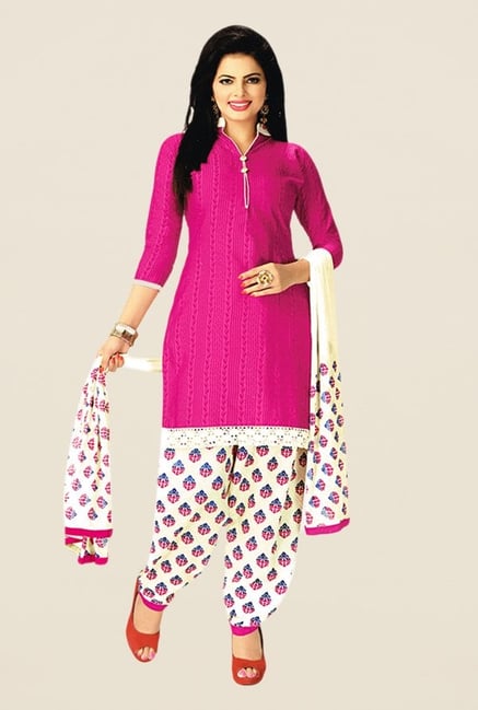 Salwar Studio Pink & Cream Printed Dress Material Salwar Studio Pink & Cream Printed Dress Material