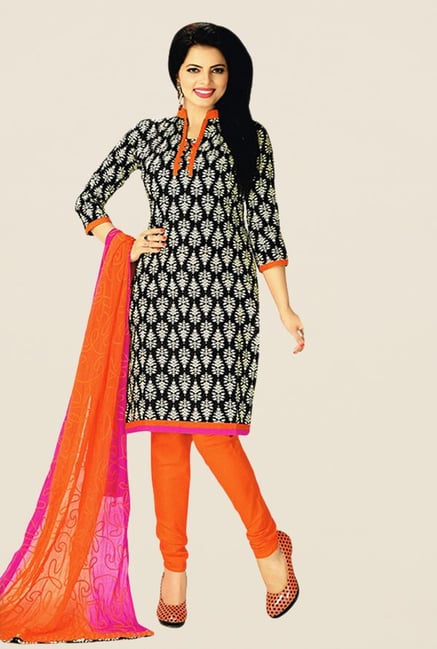 Salwar Studio Black & Orange Printed Dress Material Salwar Studio Black & Orange Printed Dress Material