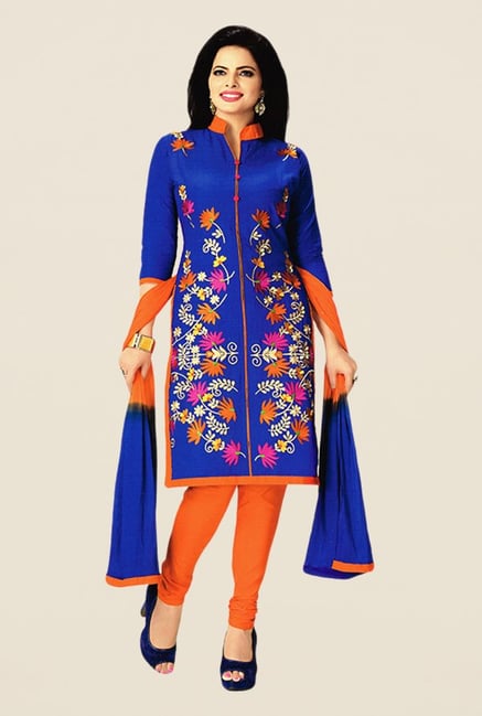 Salwar Studio Blue & Orange Embroidered Dress Material Salwar Studio Blue & Orange Embroidered Dress Material