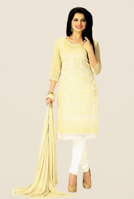 Salwar Studio Beige & White Embroidered Dress Material Salwar Studio Beige & White Embroidered Dress Material