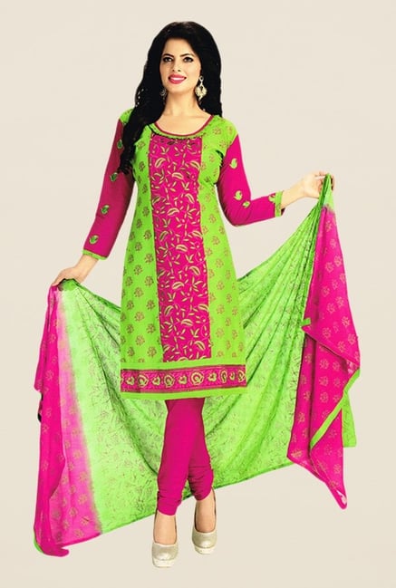 Salwar Studio Green & Pink Embroidered Dress Material Salwar Studio Green & Pink Embroidered Dress Material