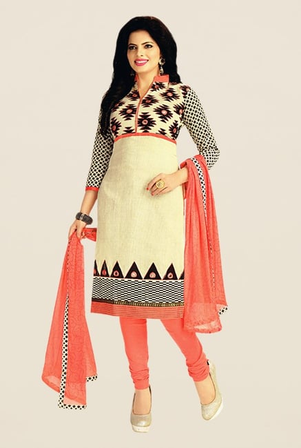 Salwar Studio Beige & Peach Printed Dress Material Salwar Studio Beige & Peach Printed Dress Material