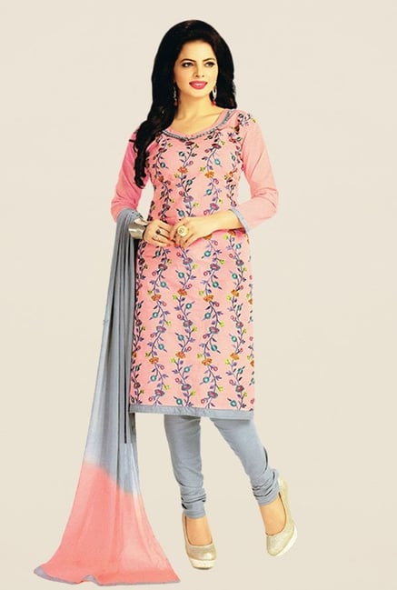 Salwar Studio Light Pink & Grey Embroidered Dress Material Salwar Studio Light Pink & Grey Embroidered Dress Material