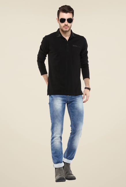 Mufti Black Solid Polo T Shirt Mufti Black Solid Polo T Shirt