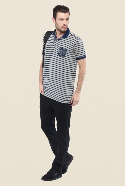 Mufti Grey Striped Polo T Shirt Mufti Grey Striped Polo T Shirt