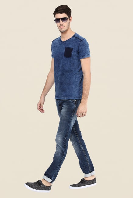 Mufti Indigo Textured T Shirt Mufti Indigo Textured T Shirt