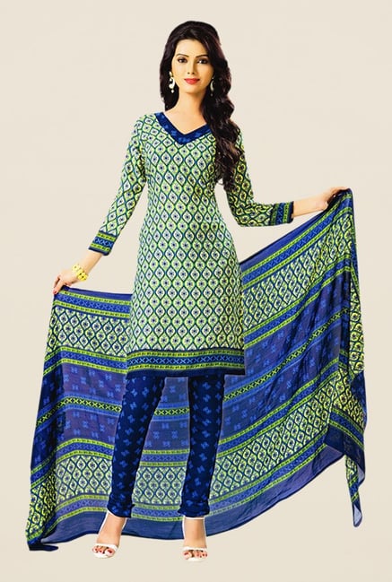 Salwar Studio Green & Blue Printed Dress Material Salwar Studio Green & Blue Printed Dress Material