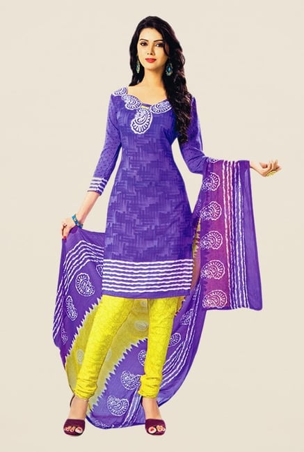 Salwar Studio Purple & Yellow Printed Dress Material Salwar Studio Purple & Yellow Printed Dress Material