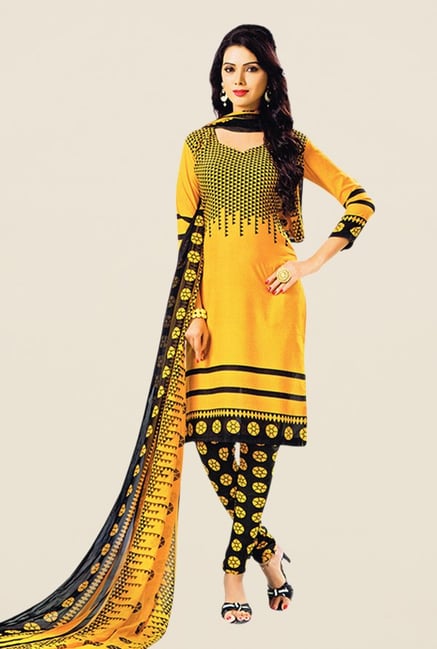 Salwar Studio Yellow & Black Printed Dress Material Salwar Studio Yellow & Black Printed Dress Material