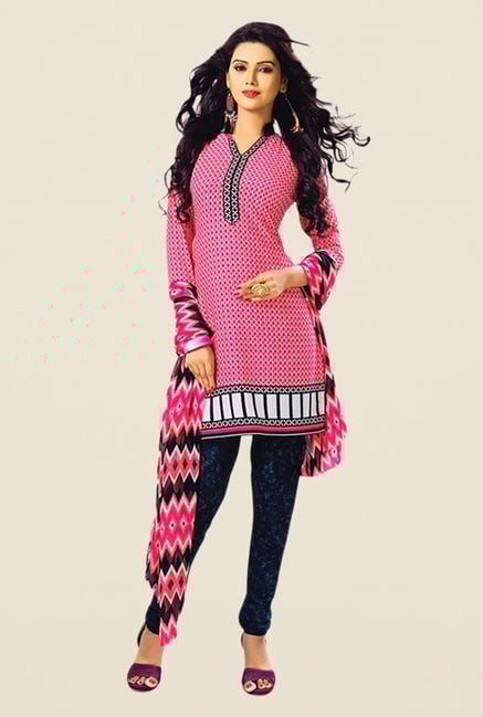 Salwar Studio Pink & Navy Printed Dress Material Salwar Studio Pink & Navy Printed Dress Material