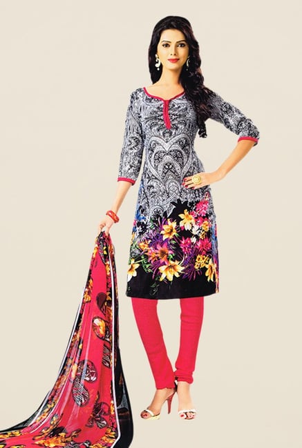 Salwar Studio Black & Pink Floral Print Dress Material Salwar Studio Black & Pink Floral Print Dress Material