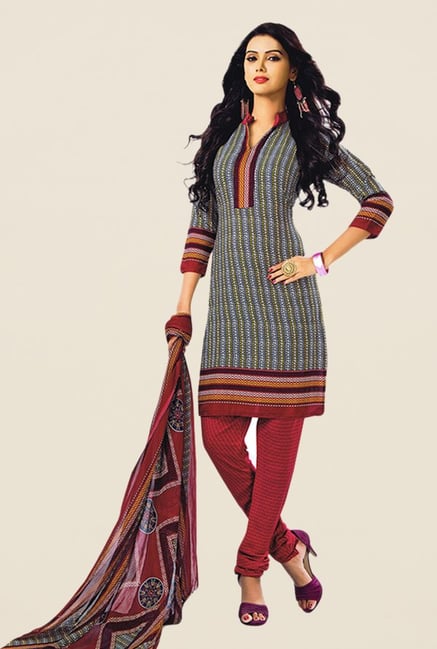 Salwar Studio Grey & Maroon Printed Dress Material Salwar Studio Grey & Maroon Printed Dress Material