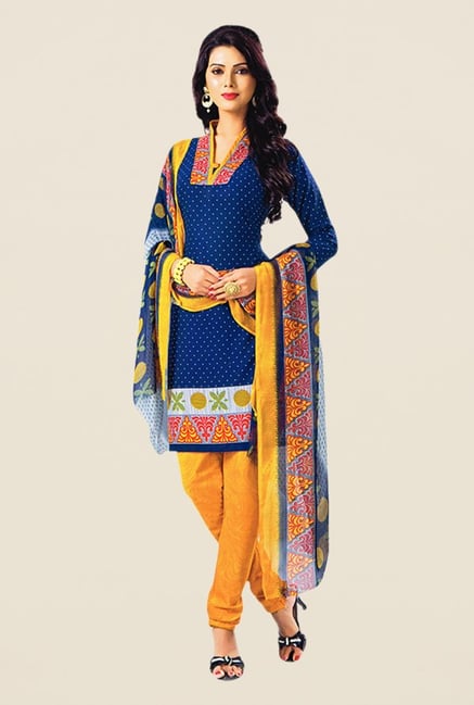 Salwar Studio Navy & Yellow Printed Dress Material Salwar Studio Navy & Yellow Printed Dress Material