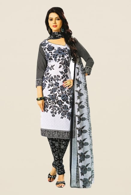 Salwar Studio White & Black Floral Print Dress Material Salwar Studio White & Black Floral Print Dress Material