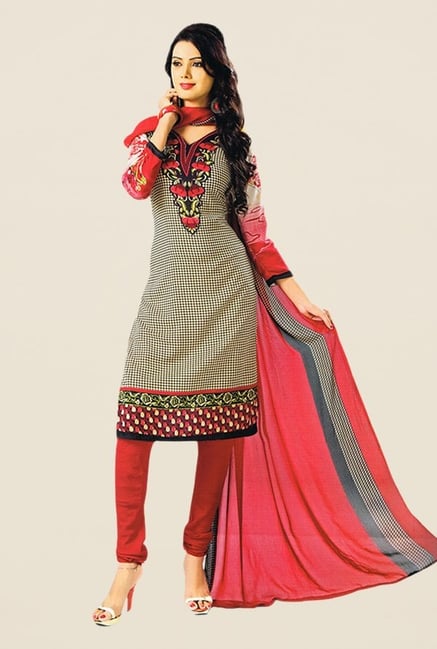 Salwar Studio Beige & Red Printed Dress Material Salwar Studio Beige & Red Printed Dress Material