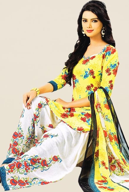 Salwar Studio Yellow & White Floral Print Dress Material Salwar Studio Yellow & White Floral Print Dress Material