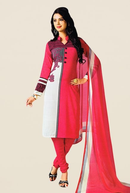 Salwar Studio Coral & White Printed Dress Material Salwar Studio Coral & White Printed Dress Material