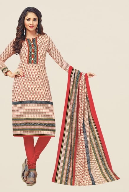 Salwar Studio Beige & Red Printed Dress Material Salwar Studio Beige & Red Printed Dress Material