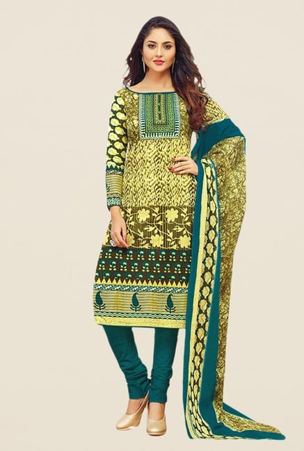 Salwar Studio Olive & Teal Printed Dress Material Salwar Studio Olive & Teal Printed Dress Material