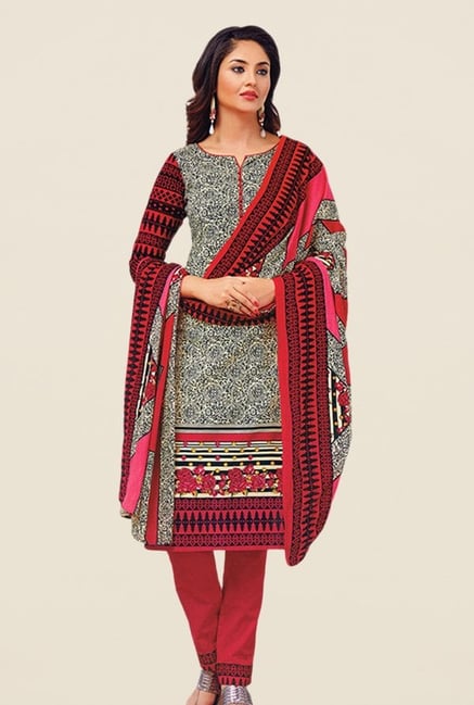 Salwar Studio Beige & Red Printed Dress Material Salwar Studio Beige & Red Printed Dress Material